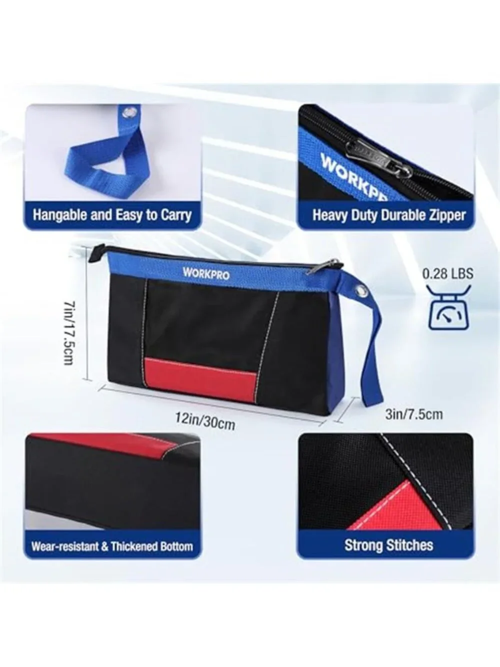 Heavy Duty Tool Pouch Organizer Zipper Storage Bag Mesh Utility Work Bag